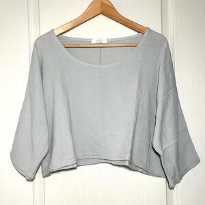 Me & Gee Italy Knit Shortie Top Grey Sz L Cotton Gauze Lagenlook Boxy Fit